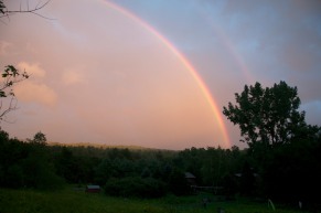 A lovely double rainbow graced the sky yesterday evening. Must be a pot o' gold in our house somewhere...