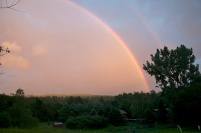 A lovely double rainbow graced the sky yesterday afternoon. (Must be a pot o' gold in our house somewhere...)