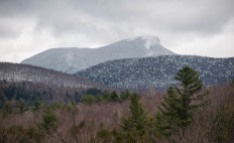A layer of wet snow mantled Camel's Hump yesterday.