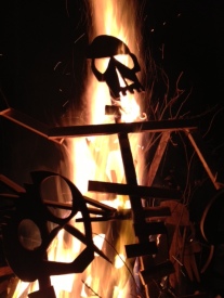 Wooden skeletons burn in a neighbor's bonfire last night. Thanks for a fun nigh R&G!