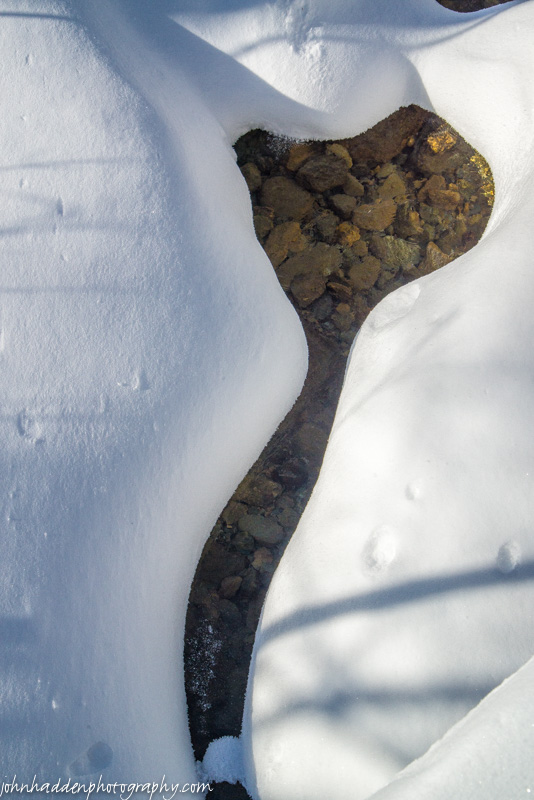 Fresh snow and open water in Fargo Brook